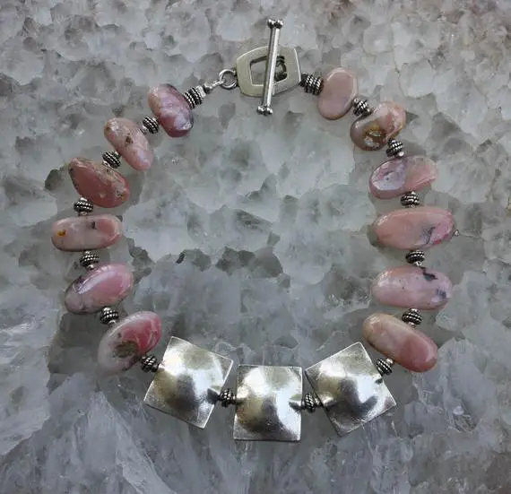 Peruvian Pink Opal Silver Bracelet, Pink Bracelet, Tribal Bracelet, Silver Bracelet, Artisan Bracelet, Ooak Bracelet, Statement Bracelet