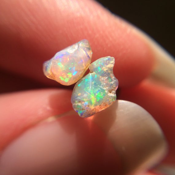 Opal Earrings, Large Opal Studs Earrings, Raw Stone, Raw Gemstone Earrings, October Birthstone, Ethiopian Welo Opals