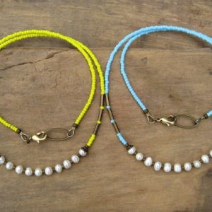 Shop Pearl Necklaces! Cheerful Pearl Necklace in yellow or blue, Bohemian freshwater pearl jewelry with choice of colorful seed bead chain | Natural genuine Pearl necklaces. Buy crystal jewelry, handmade handcrafted artisan jewelry for women.  Unique handmade gift ideas. #jewelry #beadednecklaces #beadedjewelry #gift #shopping #handmadejewelry #fashion #style #product #necklaces #affiliate #ad