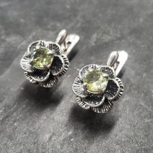 Shop Peridot Earrings! Peridot Earrings, Natural Peridot, August Birthstone, Silver Flower Earrings, Green Vintage Earrings, Rose Earrings, Solid Silver Earrings | Natural genuine Peridot earrings. Buy crystal jewelry, handmade handcrafted artisan jewelry for women.  Unique handmade gift ideas. #jewelry #beadedearrings #beadedjewelry #gift #shopping #handmadejewelry #fashion #style #product #earrings #affiliate #ad