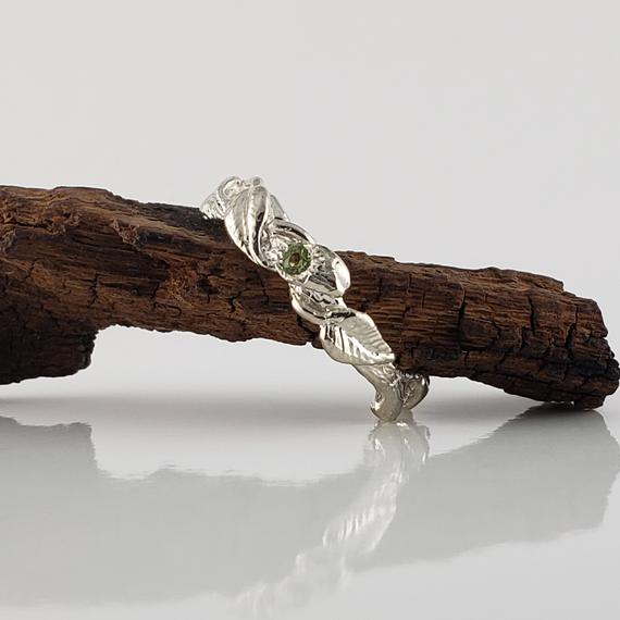 The Maddox Ring! Peridot Gemstone Hand Sculpted Leaf Twig And Vine Ring In Sterling Silver By Dawn Vertrees