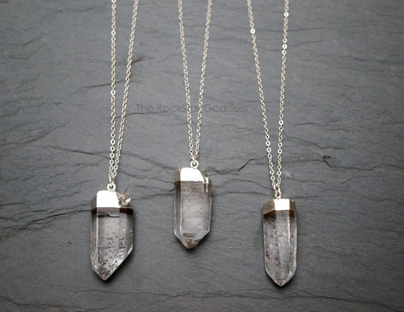 Quartz Necklace, Raw Quartz Necklace, Silver Quartz Pendant, Raw Quartz Crystal, Silver Quartz Jewelry, Natural Quartz Necklace