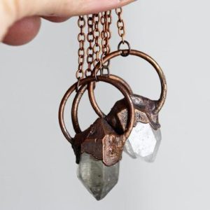 Shop Herkimer Diamond Jewelry! Raw Crystal Necklace – Quartz Crystal Pendant –  Electroformed Crystal Jewelry | Natural genuine Herkimer Diamond jewelry. Buy crystal jewelry, handmade handcrafted artisan jewelry for women.  Unique handmade gift ideas. #jewelry #beadedjewelry #beadedjewelry #gift #shopping #handmadejewelry #fashion #style #product #jewelry #affiliate #ad