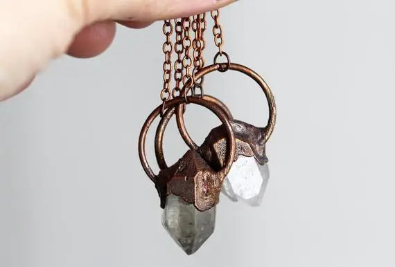 Raw Crystal Necklace - Quartz Crystal Pendant -  Electroformed Crystal Jewelry