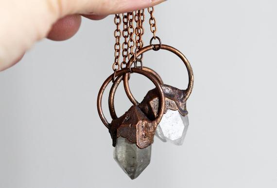 Raw Crystal Necklace - Quartz Crystal Pendant -  Electroformed Crystal Jewelry