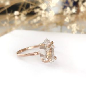 Raw Diamond Engagement Ring, Herkimer Diamond Engagement Ring, Raw Herkimer Ring, Raw Stone Rings, 14K Solid Gold Ring, Rings for Women | Natural genuine Gemstone rings, simple unique alternative gemstone engagement rings. #rings #jewelry #bridal #wedding #jewelryaccessories #engagementrings #weddingideas #affiliate #ad