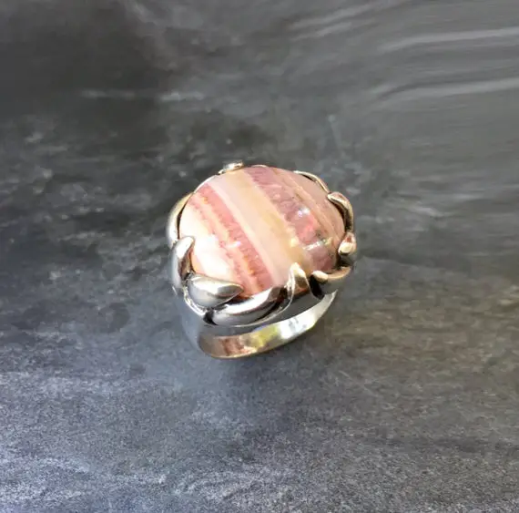Rhodochrosite Ring, Natural Stone, Vintage Ring, Statement Ring, Large Stone Ring, Natural Stone Ring, Solid Silver Ring, Pure Silver