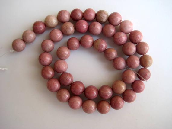 Pink Rhodonite Large Hole Gemstone Beads, 8mm Pink Rhodonite Smooth Round Mala Beads, Drill Size 1mm, 15 Inch Strand, Gds598