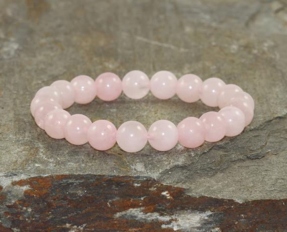 Pink Heart Chakra Wrist Mala Beads, 8mm A Grade Rose Quartz Yoga Bracelet, Anahata Seven Chakra Jewelry,healing The Heart & Compassion