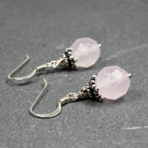 Shop Rose Quartz Earrings! Rose Quartz Earrings Sterling Silver natural rose pink gemstone classic dainty dangle drops love stone birthday holiday gift for her 5593 | Natural genuine Rose Quartz earrings. Buy crystal jewelry, handmade handcrafted artisan jewelry for women.  Unique handmade gift ideas. #jewelry #beadedearrings #beadedjewelry #gift #shopping #handmadejewelry #fashion #style #product #earrings #affiliate #ad