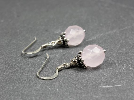 Rose Quartz Earrings Sterling Silver Natural Rose Pink Gemstone Classic Dainty Dangle Drops Love Stone Birthday Holiday Gift For Her 5593