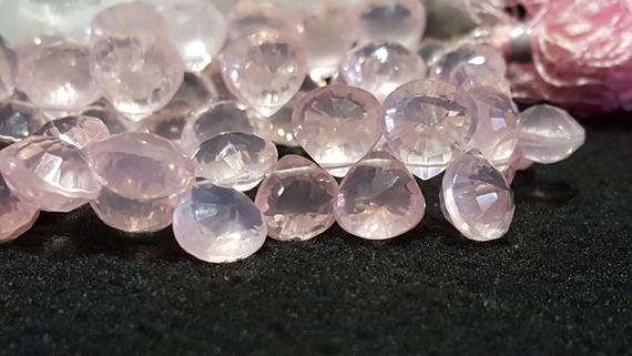 Rose Quartz Concave Faceted Briolette Beads 8 In. Strand, Heart Shape Briolette, Gemstone Bead Strand, Natural Stone, Aa Designer Quality