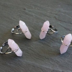Silver Rose Quartz Ring / Gemstone Ring / Crystal Ring | Natural genuine Gemstone rings, simple unique handcrafted gemstone rings. #rings #jewelry #shopping #gift #handmade #fashion #style #affiliate #ad