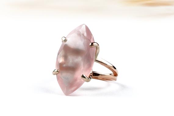 Rose Quartz Ring · Statement Ring · Love Rings · Marquise Ring · Gemstone Ring · January Birthstone Ring · Pink Cocktail Ring