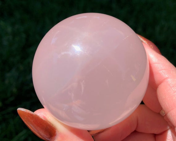 2.1" Star Rose Quartz Sphere #7 With Asterism, Crystal Ball, Pink Gemstone For Self Love, Home Decor, Birthday Gift For Her, Gift For Libra