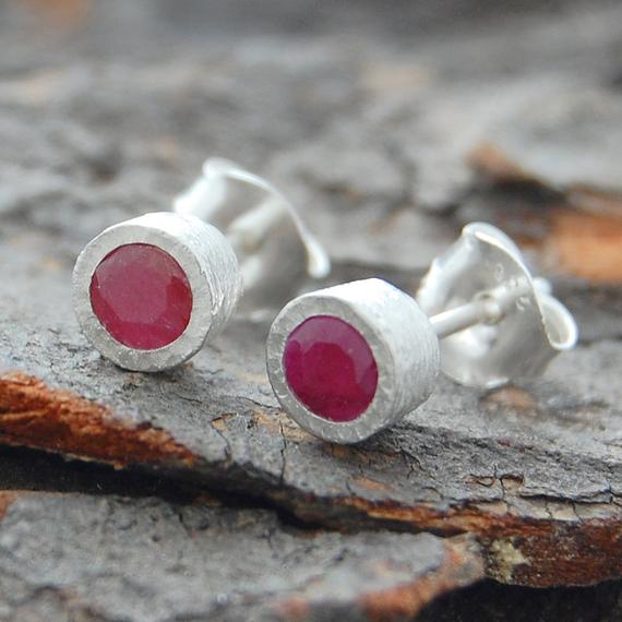 Ruby Stud Earrings July Birthstone Earrings Sterling Silver Gemstone Stud Earrings Set Pink Gemstone Earrings Valentines Day Gifts