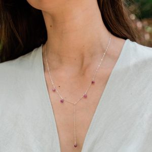 Shop Ruby Necklaces! Dainty ruby bead necklace. Gold lariat chain ruby necklace. Genuine ruby Y necklace. Real ruby lariat silver necklace. Simple ruby necklace. | Natural genuine Ruby necklaces. Buy crystal jewelry, handmade handcrafted artisan jewelry for women.  Unique handmade gift ideas. #jewelry #beadednecklaces #beadedjewelry #gift #shopping #handmadejewelry #fashion #style #product #necklaces #affiliate #ad