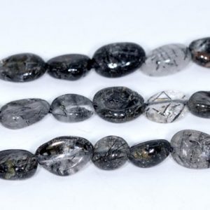 Shop Rutilated Quartz Chip & Nugget Beads! 7-9MM Black Rutilated Quartz Beads Pebble Nugget Grade A Genuine Natural Gemstone Beads 15.5"/7.5" Bulk Lot Options (108432) | Natural genuine chip Rutilated Quartz beads for beading and jewelry making.  #jewelry #beads #beadedjewelry #diyjewelry #jewelrymaking #beadstore #beading #affiliate #ad