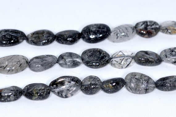 7-9mm Black Rutilated Quartz Beads Pebble Nugget Grade A Genuine Natural Gemstone Beads 15.5"/7.5" Bulk Lot Options (108432)