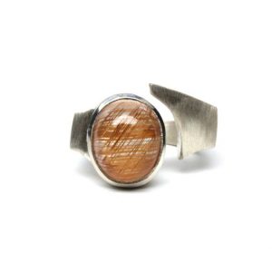 Modern Silver Rutilated Quartz Ring Golden Rutile Inclusions Large Cabochon Gemstone Massive Simplistic Sculptural Shark Design – Modern Fin | Natural genuine Rutilated Quartz rings, simple unique handcrafted gemstone rings. #rings #jewelry #shopping #gift #handmade #fashion #style #affiliate #ad