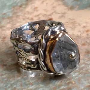 Rutilated quartz ring, two tone ring, gypsy ring, silver Gold engagement ring, net ring, boho ring, wide silver ring – Take me there R2441 | Natural genuine Gemstone rings, simple unique alternative gemstone engagement rings. #rings #jewelry #bridal #wedding #jewelryaccessories #engagementrings #weddingideas #affiliate #ad