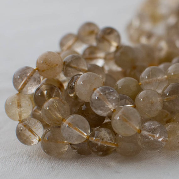 High Quality Grade A Natural Rutilated Quartz (yellow) Semi-precious Gemstone Round Beads - 4mm, 6mm, 8mm, 10mm Sizes - 15" Strand