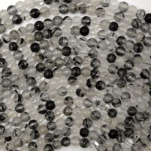 Shop Rutilated Quartz Round Beads! Natural Black Rutilated Quartz Round Beads 15.5" Strand S1 4mm 6mm 8mm 10mm 12mm | Natural genuine round Rutilated Quartz beads for beading and jewelry making.  #jewelry #beads #beadedjewelry #diyjewelry #jewelrymaking #beadstore #beading #affiliate #ad
