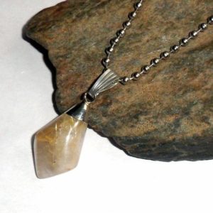 Shop Rutilated Quartz Necklaces! Rutilated Quartz Tumble Stone Necklace Ball Chain earthegy | Natural genuine Rutilated Quartz necklaces. Buy crystal jewelry, handmade handcrafted artisan jewelry for women.  Unique handmade gift ideas. #jewelry #beadednecklaces #beadedjewelry #gift #shopping #handmadejewelry #fashion #style #product #necklaces #affiliate #ad