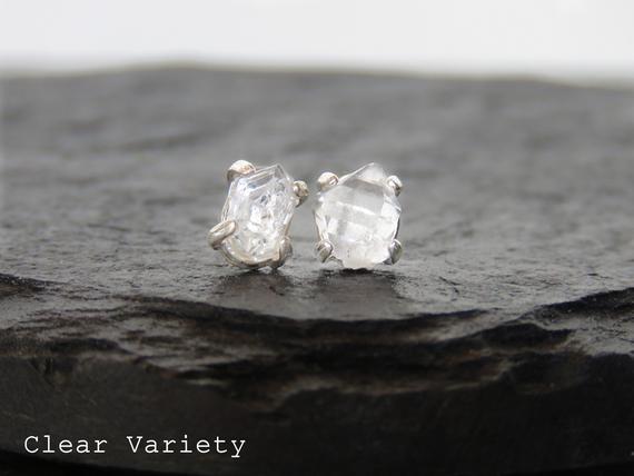 Herkimer Diamond Earrings, Herkimer Raw Diamond Studs, Salt And Pepper Crystal Point Diamond Earring, Natural Crystal, Raw Diamond Earrings