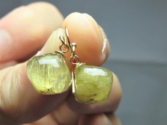 Sale 30% Off Natural Rutilated Quartz Faceted Onion Drops 11x11mm, And 14k Solid Yellow Gold Earwires And Bead Caps