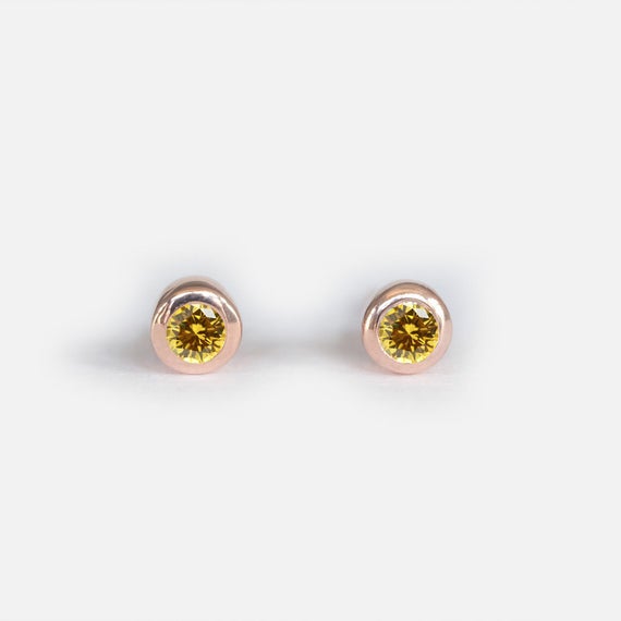 Sapphire Earrings, Yellow Sapphire Earrings, Natural Gemstone Earrings, Stud Earrings, Solid Gold Earrings, 3mm Stud Earrings,bezel Earrings