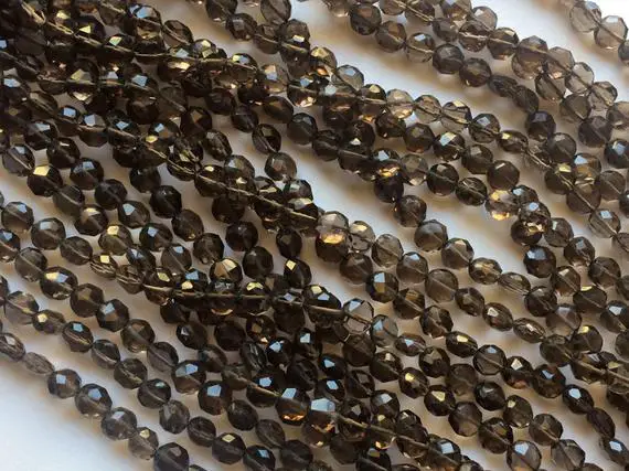 6-7mm Smoky Quartz Coins, Smoky Quartz Faceted Coin Beads, 13in Smoky Quartz Coin Beads For Jewelry, Smoky Quartz Beads (1st To St Option)