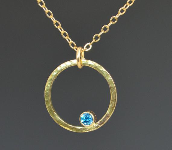 Solid 14k Gold Blue Zircon Necklace, Mothers Necklace, Mom Necklace, December Birthstone Necklace, Blue Zircon Necklace, Blue Zircon
