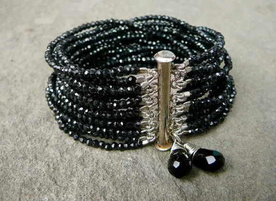 Black Spinel Bracelet, Multi Strand Jewelry, Black Gemstone Bracelet