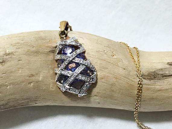 925 Silver And Gold Plated Natural Tanzanite (3.29 Ct) Necklace, Appraised 1898 Usd