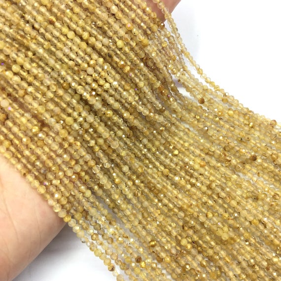 Tiny Golden Rutilated Quartz Micro Faceted Beads 2mm 3mm Natural Small Citrine Spacers Yellow Crystal Beads Semi Precious Bracelet Earring