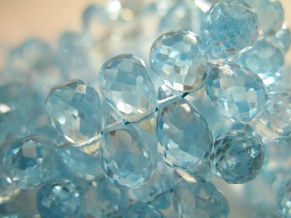 Blue Topaz Teardrops Tear Drop Beads Briolettes, 3-12 Pcs, 9-10 Mm, Luxe Aaa, Petite Faceted.. December Birthstone Brides Bridal 910
