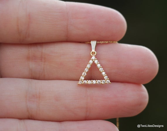 Gold Triangle Necklace, Elegant Zircon Stone Women Jewelry, 14k Gold Filled Chain, Sparkly Geometric Pendant, Minimalist Gemstone Necklace