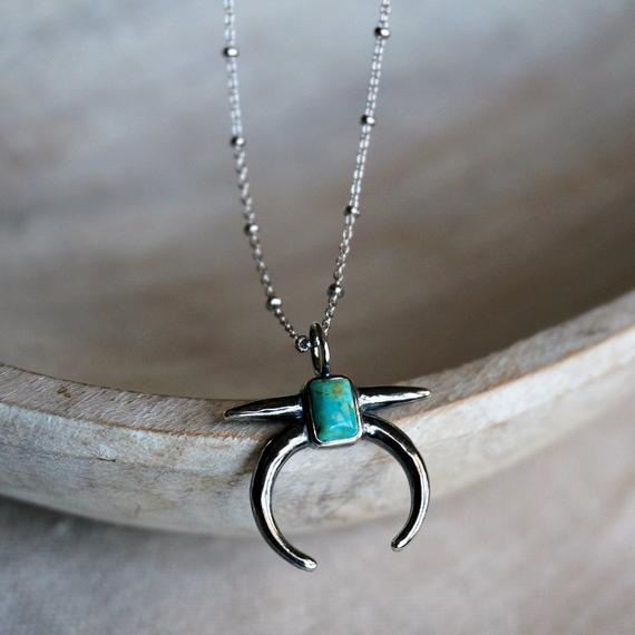 Naja Sterling Silver Necklace, Turquoise Necklace, Layered Necklace, Boho Necklace, Charm Necklace, Gemstone Necklace