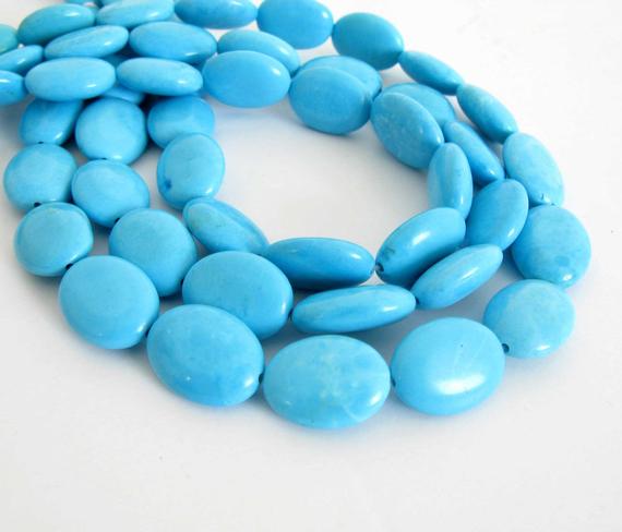 16mm Chalk Turquoise Oval Beads, Chalk Turquoise Beads - Full Strand Turquoise Beads, Turq215