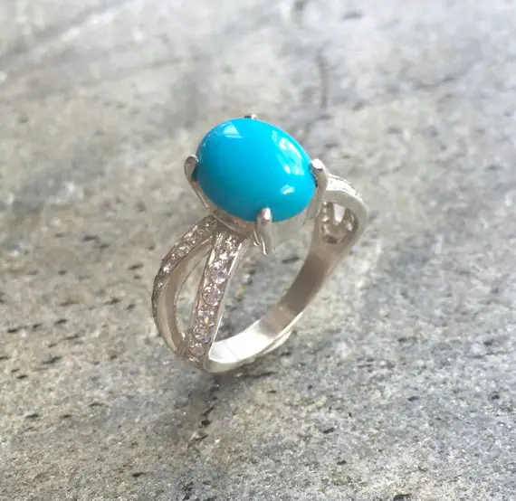 Turquoise Ring, Natural Turquoise, Antique Ring, December Birthstone, Engagement Ring, Blue Ring, Solitaire Ring, 3 Carat Ring, Silver Ring