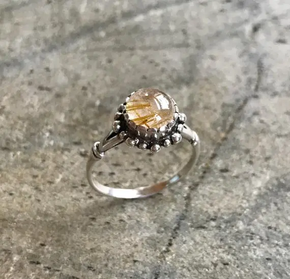 Vintage Ring, Rutilated Quartz, Leo Birthstone, Natural Gem, Golden Rutilated, Quartz Ring, Gold Quartz, Vintage Rings, Solid Silver Ring