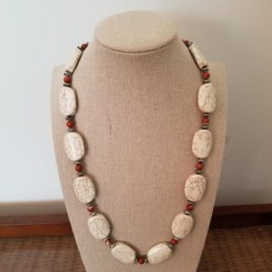 Shop Magnesite Necklaces! Vintage White Marble Magnesite Necklace | Natural genuine Magnesite necklaces. Buy crystal jewelry, handmade handcrafted artisan jewelry for women.  Unique handmade gift ideas. #jewelry #beadednecklaces #beadedjewelry #gift #shopping #handmadejewelry #fashion #style #product #necklaces #affiliate #ad