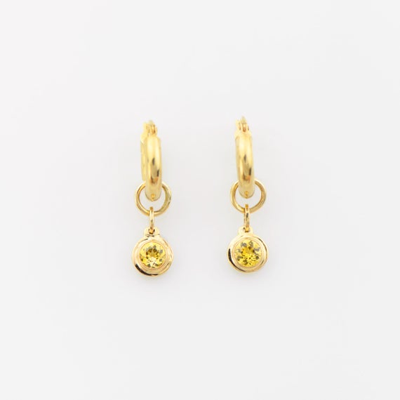 Sapphire Yellow Earrings On 14k Gold Hoops, Superior Versitile Jewelry