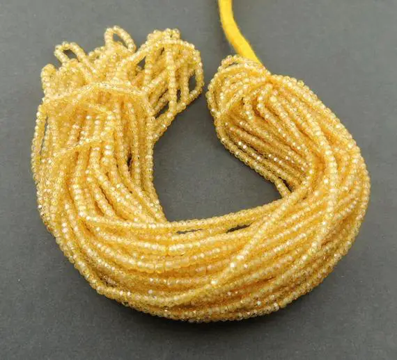 Yellow Zirconia Beads, Cubic Zirconia Rondelle Faceted Beads, 3-4mm Beads, Jewelry Making Beads, Yellow Zirconia Jewelry  12.5 Inches Strand