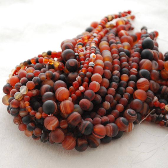 Madagascar Agate Frosted Matte Round Beads - 4mm, 6mm, 8mm, 10mm Sizes - 15" Strand - Natural Semi-precious Gemstone