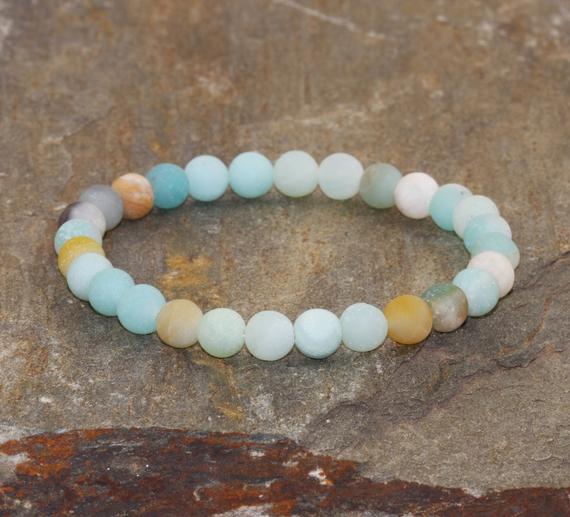 Rainbow Amazonite Stacking Bracelet 6mm Beads Throat Chakra Healing Crystals Stress & Anxiety, Emotionally Soothing-emf Protection-intuition
