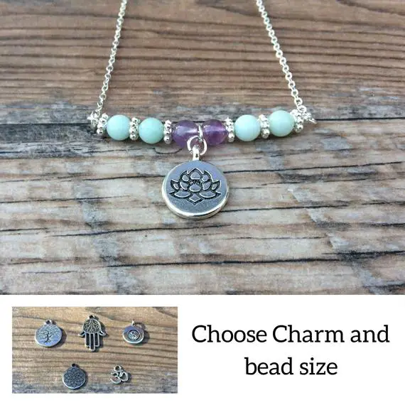 Lotus Necklace, Buddha, Om, Purple, Blue, Gemstone