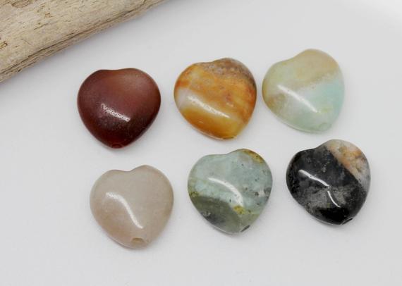 Amazonite Heart Beads 12mm / Natural Amazonite Beads / Multi Tones / Natural Gemstone Beads / 1 Bead
