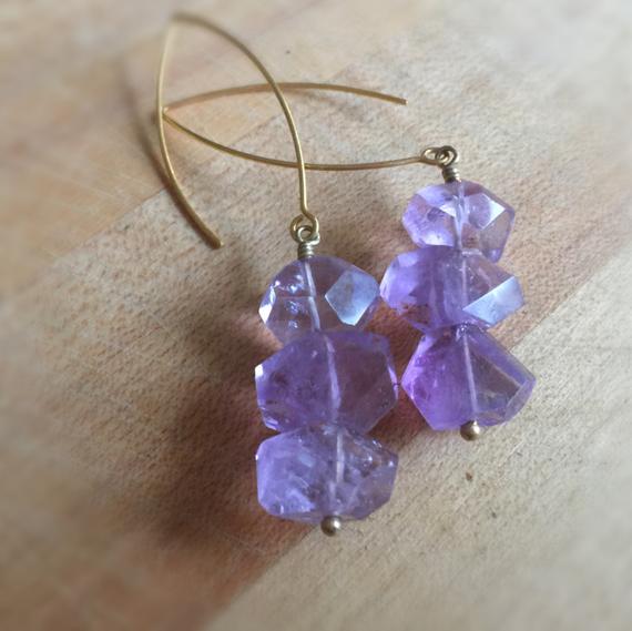 Amethyst Earrings - Purple Gemstone Jewelry - Statement - Gold - Modern Jewellery - Fashion